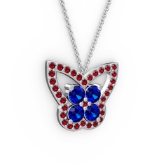 Kelebek Kolye - Garnet ve lab safir 925 ayar gümüş kolye (40 cm beyaz altın rolo zincir) #tpgvko