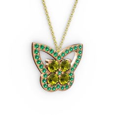 Kelebek Kolye - Yeşil kuvars ve peridot 925 ayar rose altın kaplama gümüş kolye (40 cm gümüş rolo zincir) #u0l9hi