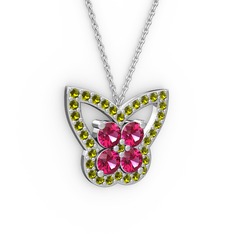Kelebek Kolye - Peridot ve rodolit garnet 925 ayar gümüş kolye (40 cm beyaz altın rolo zincir) #u6o2j3