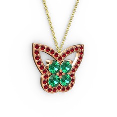 Garnet ve yeşil kuvars 14 ayar rose altın kolye (40 cm altın rolo zincir)