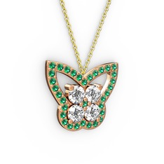 Kelebek Kolye - Yeşil kuvars ve beyaz zirkon 8 ayar rose altın kolye (40 cm altın rolo zincir) #up4u5r