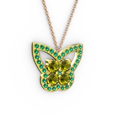 Yeşil kuvars ve peridot 8 ayar altın kolye (40 cm gümüş rolo zincir)
