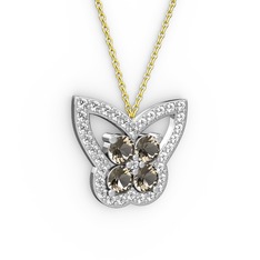 Swarovski ve dumanlı kuvars 14 ayar beyaz altın kolye (40 cm altın rolo zincir)