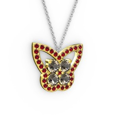Garnet ve dumanlı kuvars 925 ayar altın kaplama gümüş kolye (40 cm beyaz altın rolo zincir)
