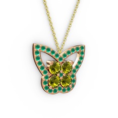Kelebek Kolye - Kök zümrüt ve peridot 925 ayar rose altın kaplama gümüş kolye (40 cm gümüş rolo zincir) #vby4zd