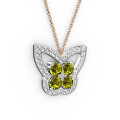 Kelebek Kolye - Beyaz zirkon ve peridot 8 ayar beyaz altın kolye (40 cm rose altın rolo zincir) #vkdpxm