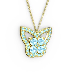 Kelebek Kolye - Akuamarin 14 ayar altın kolye (40 cm altın rolo zincir) #vu8kgn