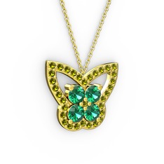 Peridot ve yeşil kuvars 18 ayar altın kolye (40 cm altın rolo zincir)