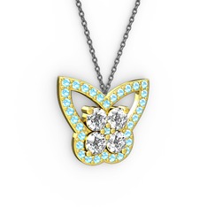 Kelebek Kolye - Akuamarin ve swarovski 14 ayar altın kolye (40 cm gümüş rolo zincir) #wq2tnz