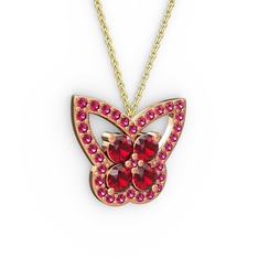 Kelebek Kolye - Rodolit garnet ve garnet 18 ayar rose altın kolye (40 cm altın rolo zincir) #xgvwze