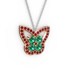 Garnet ve yeşil kuvars 14 ayar rose altın kolye (40 cm beyaz altın rolo zincir)