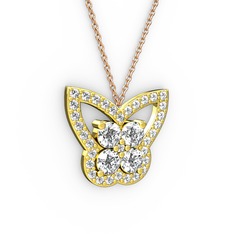 Kelebek Kolye - Pırlanta ve beyaz zirkon 18 ayar altın kolye (0.48 karat, 40 cm rose altın rolo zincir) #xt7r3w