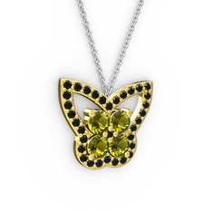 Kelebek Kolye - Siyah zirkon ve peridot 18 ayar altın kolye (40 cm beyaz altın rolo zincir) #y10n8p