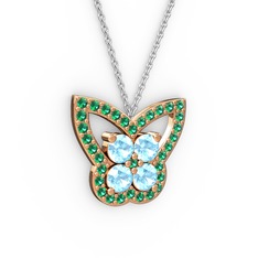 Kelebek Kolye - Yeşil kuvars ve akuamarin 18 ayar rose altın kolye (40 cm gümüş rolo zincir) #y69xh3