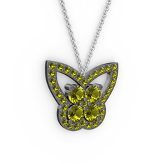 Kelebek Kolye - Peridot 925 ayar siyah rodyum kaplama gümüş kolye (40 cm gümüş rolo zincir) #y7vujk