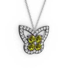 Kelebek Kolye - Swarovski ve peridot 925 ayar siyah rodyum kaplama gümüş kolye (40 cm beyaz altın rolo zincir) #ye88d4