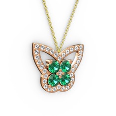 Swarovski ve yeşil kuvars 925 ayar rose altın kaplama gümüş kolye (40 cm altın rolo zincir)