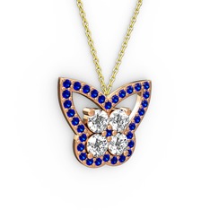 Kelebek Kolye - Lab safir ve swarovski 18 ayar rose altın kolye (40 cm altın rolo zincir) #yxufq6