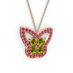 Kelebek Kolye - Rodolit garnet ve peridot 18 ayar rose altın kolye (40 cm rose altın rolo zincir) #zcx2yw