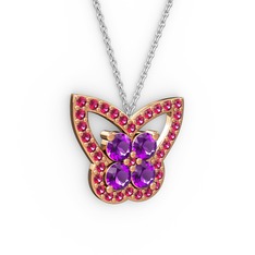 Rodolit garnet ve ametist 8 ayar rose altın kolye (40 cm beyaz altın rolo zincir)