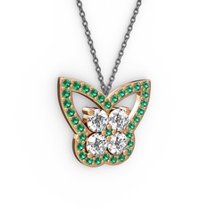 Kelebek Kolye - Yeşil kuvars ve pırlanta 8 ayar rose altın kolye (0.96 karat, 40 cm gümüş rolo zincir) #zj43h4