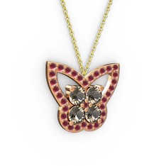 Kelebek Kolye - Kök yakut ve dumanlı kuvars 8 ayar rose altın kolye (40 cm gümüş rolo zincir) #zk4qvt