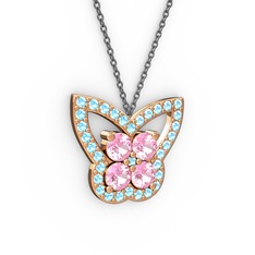 Kelebek Kolye - Akuamarin ve pembe kuvars 8 ayar rose altın kolye (40 cm gümüş rolo zincir) #zy4g0n