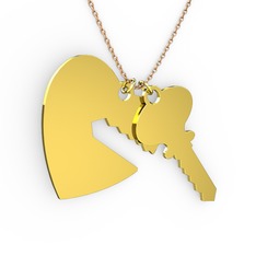 Anahtar-Kalp Kolye - 14 ayar altın kolye (40 cm rose altın rolo zincir) #145gaq6