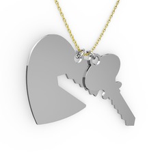 Anahtar-Kalp Kolye - 18 ayar beyaz altın kolye (40 cm altın rolo zincir) #1mj298p