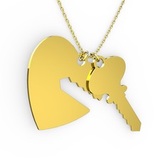 Anahtar-Kalp Kolye - 14 ayar altın kolye (40 cm gümüş rolo zincir) #1rt778w