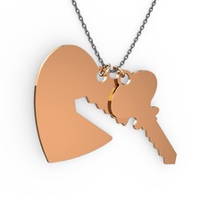Anahtar-Kalp Kolye - 8 ayar rose altın kolye (40 cm gümüş rolo zincir) #1vbnxwl