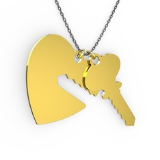 Anahtar-Kalp Kolye - 18 ayar altın kolye (40 cm gümüş rolo zincir) #1wpu290