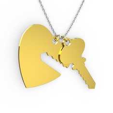 Anahtar-Kalp Kolye - 8 ayar altın kolye (40 cm gümüş rolo zincir) #2vldkm