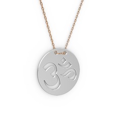Mantra Aum Kolye - 14 ayar beyaz altın kolye (40 cm rose altın rolo zincir) #18sik9h