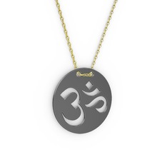 Mantra Aum Kolye - 925 ayar siyah rodyum kaplama gümüş kolye (40 cm altın rolo zincir) #bfpsqf