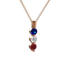 Lab safir, swarovski ve kök yakut 8 ayar rose altın kolye (40 cm rose altın rolo zincir)