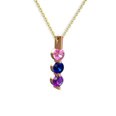 Trinity Taşlı Kolye - Pembe kuvars, lab safir ve ametist 8 ayar rose altın kolye (40 cm altın rolo zincir) #105vw18