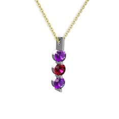 Ametist ve rodolit garnet 14 ayar beyaz altın kolye (40 cm altın rolo zincir)