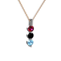 Trinity Taşlı Kolye - Rodolit garnet, siyah zirkon ve akuamarin 14 ayar beyaz altın kolye (40 cm rose altın rolo zincir) #109h38u