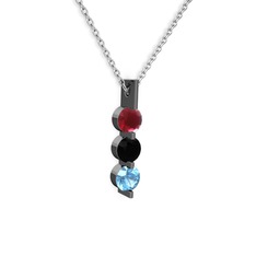 Trinity Taşlı Kolye - Kök yakut, siyah zirkon ve akuamarin 925 ayar siyah rodyum kaplama gümüş kolye (40 cm gümüş rolo zincir) #10d2hak