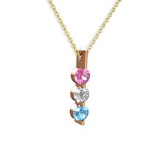 Pembe kuvars, swarovski ve akuamarin 925 ayar rose altın kaplama gümüş kolye (40 cm altın rolo zincir)