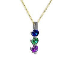 Trinity Taşlı Kolye - Lab safir, yeşil kuvars ve ametist 925 ayar gümüş kolye (40 cm altın rolo zincir) #10i9oc2