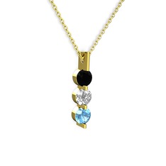 Trinity Taşlı Kolye - Siyah zirkon, swarovski ve akuamarin 925 ayar altın kaplama gümüş kolye (40 cm gümüş rolo zincir) #10j6qkz