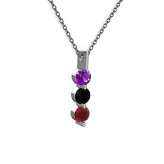 Trinity Taşlı Kolye - Ametist, siyah zirkon ve kök yakut 8 ayar beyaz altın kolye (40 cm gümüş rolo zincir) #10k1q04