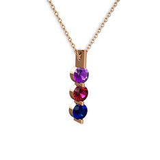 Trinity Taşlı Kolye - Ametist, rodolit garnet ve lab safir 8 ayar rose altın kolye (40 cm rose altın rolo zincir) #10m7rbr