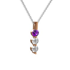 Ametist ve swarovski 925 ayar rose altın kaplama gümüş kolye (40 cm gümüş rolo zincir)