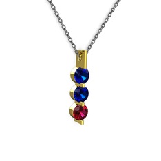Lab safir ve rodolit garnet 14 ayar altın kolye (40 cm gümüş rolo zincir)
