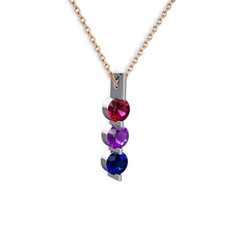 Trinity Taşlı Kolye - Rodolit garnet, ametist ve lab safir 925 ayar gümüş kolye (40 cm gümüş rolo zincir) #10ryxc3