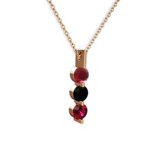 Kök yakut, siyah zirkon ve rodolit garnet 8 ayar rose altın kolye (40 cm gümüş rolo zincir)