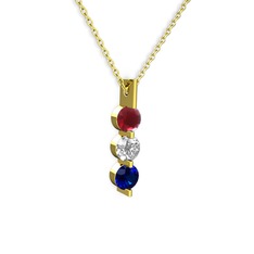 Trinity Taşlı Kolye - Kök yakut, swarovski ve lab safir 8 ayar altın kolye (40 cm gümüş rolo zincir) #10ubga7